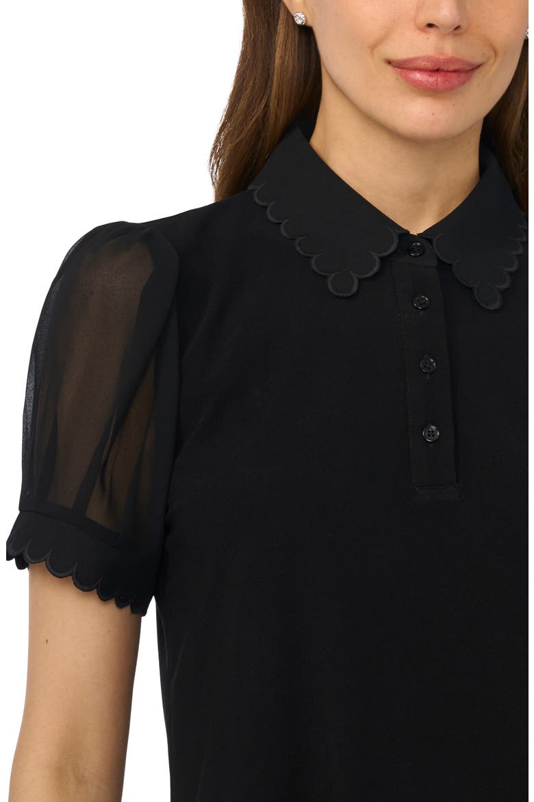 Scallop Trim Puff Sleeve Polo, Alternate, color, RICH BLACK