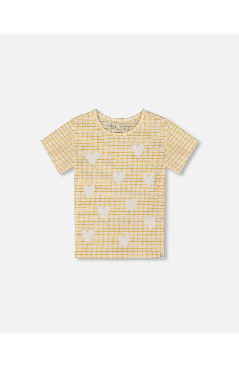 Deux par Deux Girl's Crinkle Top With Applique Pale Yellow And White, Main, color, Pale Yellow And White
