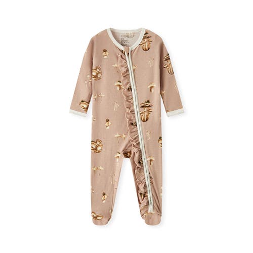 Milkbarn Organic Cotton Ruffle Footed Romper In Brown