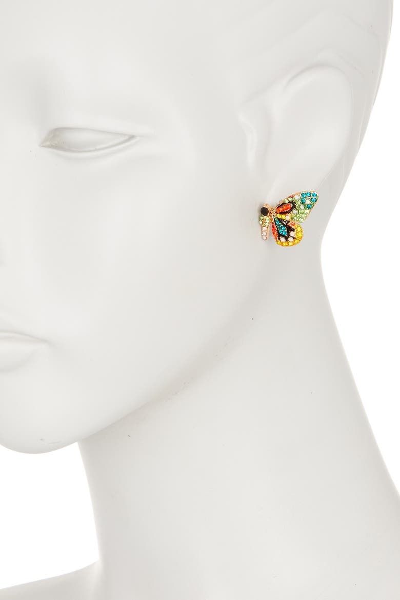 Flutter Green Crystal Butterfly Earrings, Alternate, color, MULTICOLORED