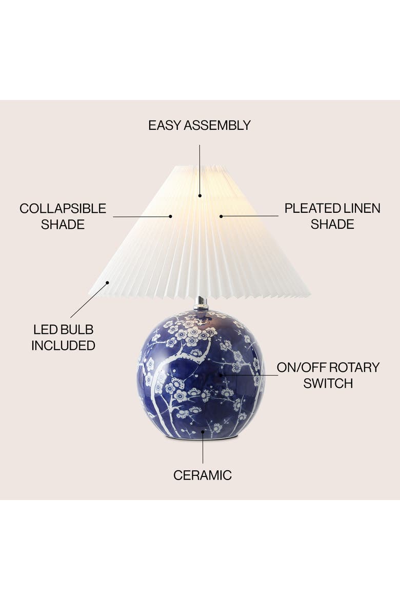 Shishen Cottage Classic Chinoiserie Ceramic Orb LED Table Lamp with Pleated Shade, Alternate, color, Navy/White