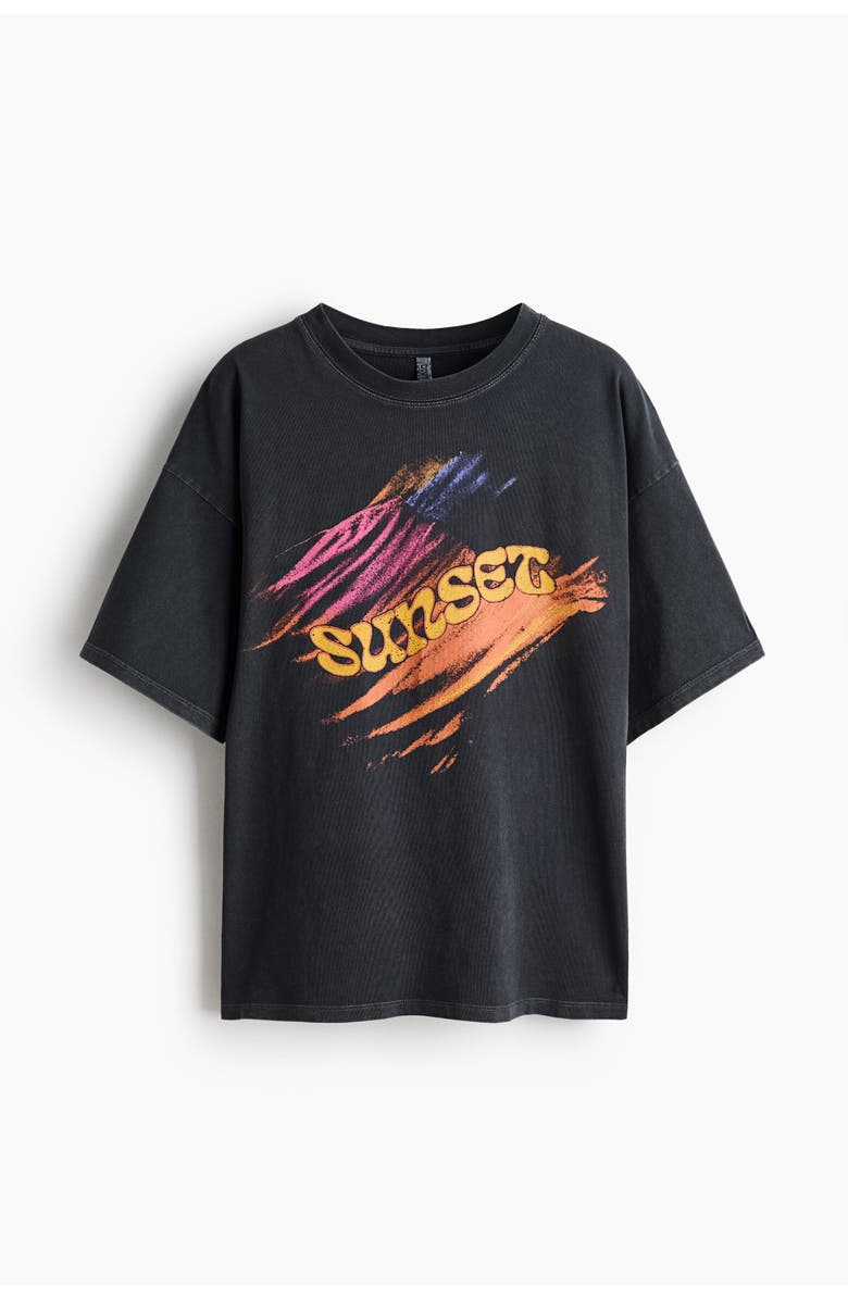 H&M Oversized Printed T-shirt, Main, color, Dark Gray/Sunset