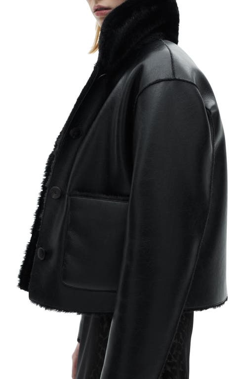 Mango Faux Leather Jacket With Faux Fur Lining In Black