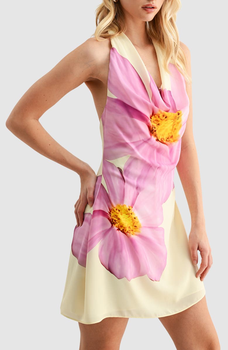 All in Favor Floral Halter Minidress, Alternate, color, Butter Orchid