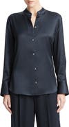 Vince Band Collar Satin Button-Up Shirt