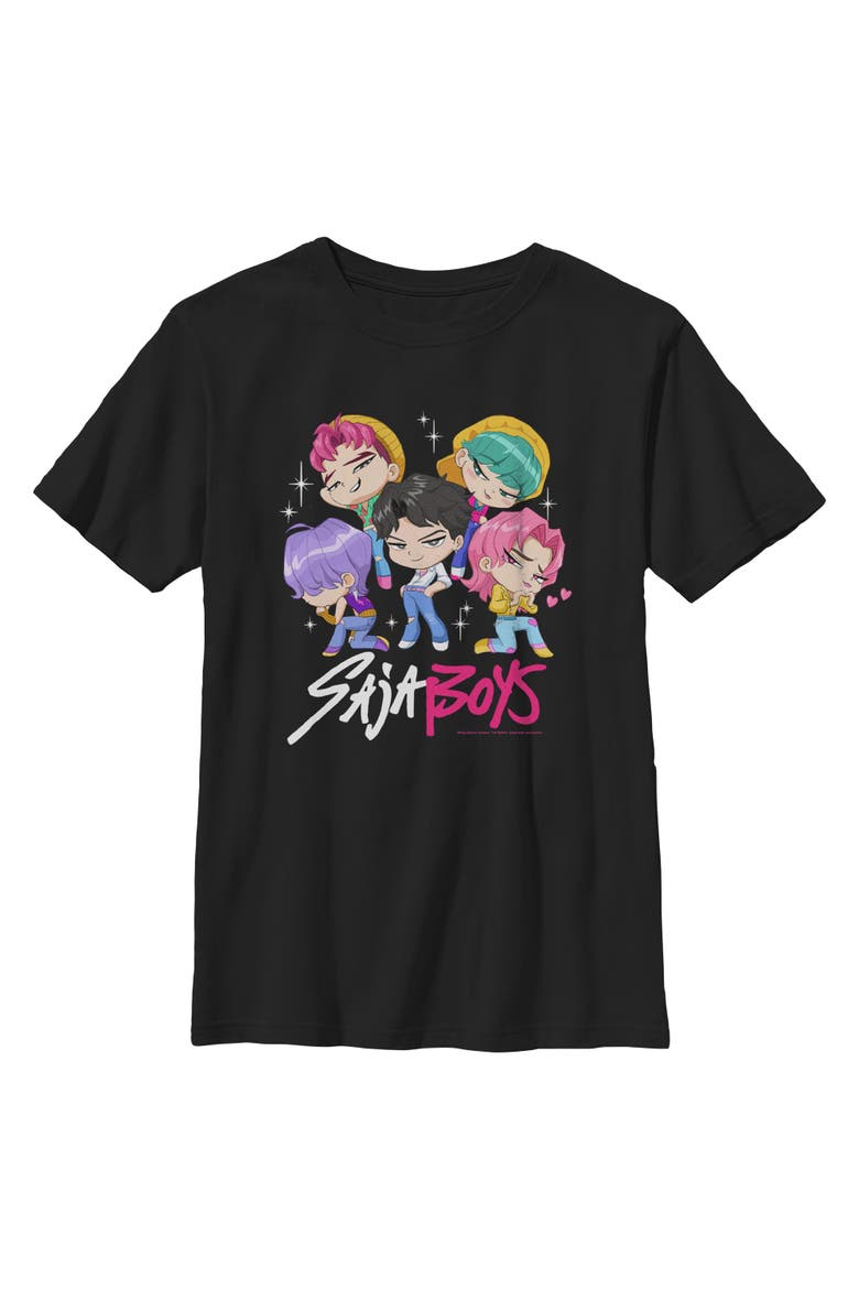 Boy's KPop Demon Hunters Saja Boys Chibi Group  Graphic T-Shirt, Main, color, Black