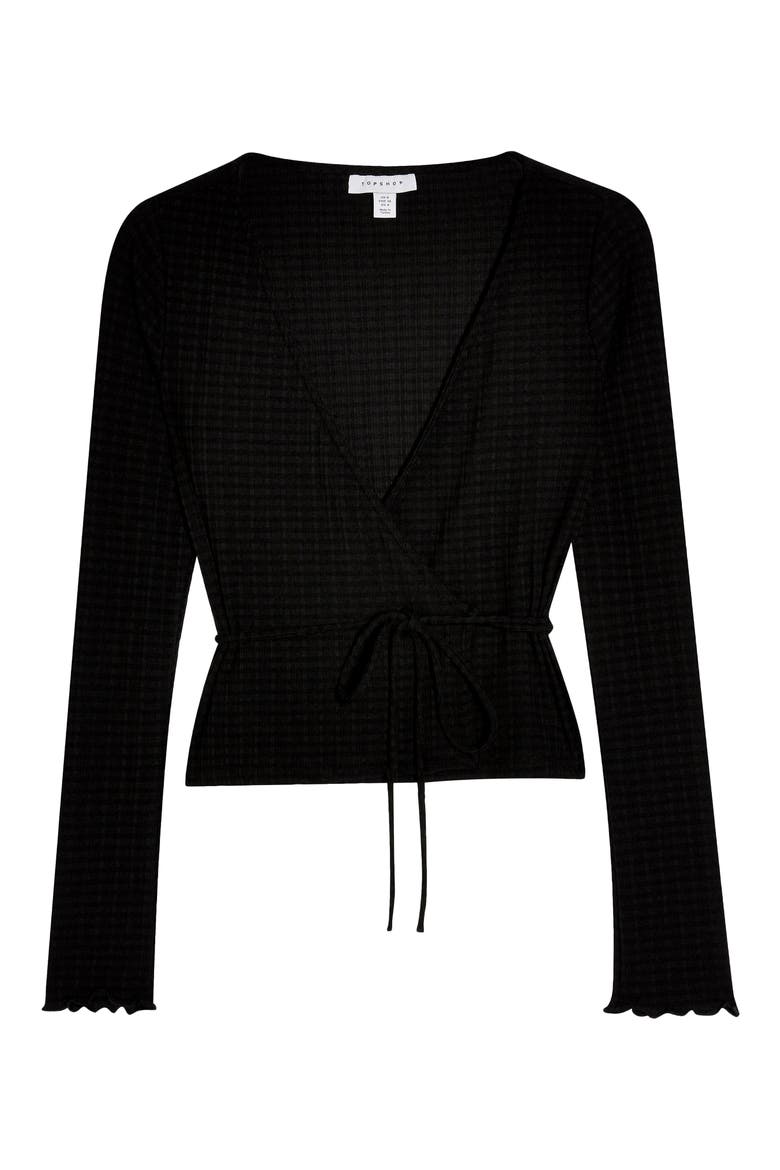 Textured Ballet Wrap Top, Alternate, color, BLACK