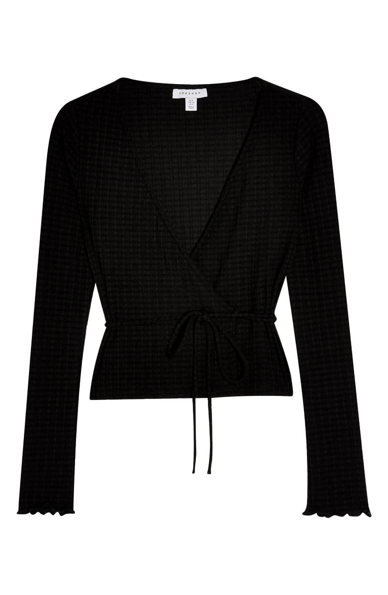 Topshop Textured Ballet Wrap Top, Alternate, color, 