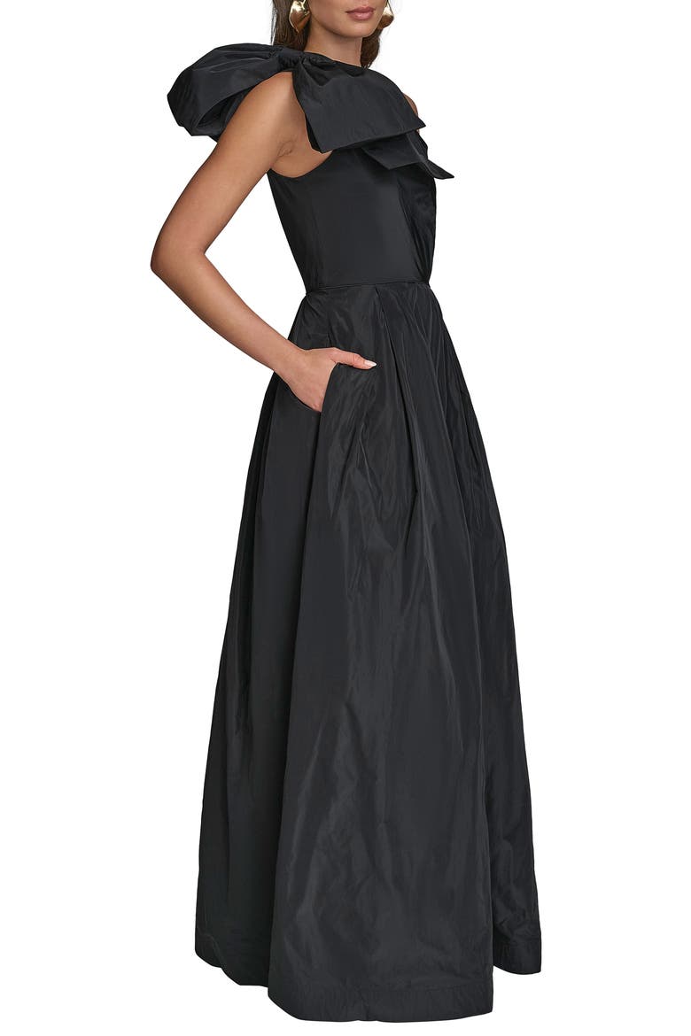 Bow One-Shoulder Gown, Alternate, color, BLACK