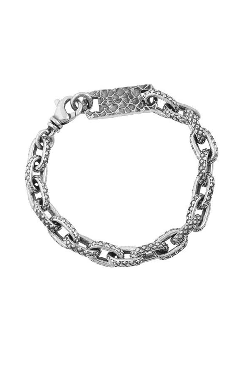 Oval Link Bracelet with Crosshatch Texture, Main, color, Silver