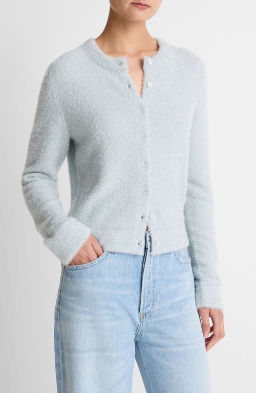 Vince Metallic Eyelash Cardigan In Blue
