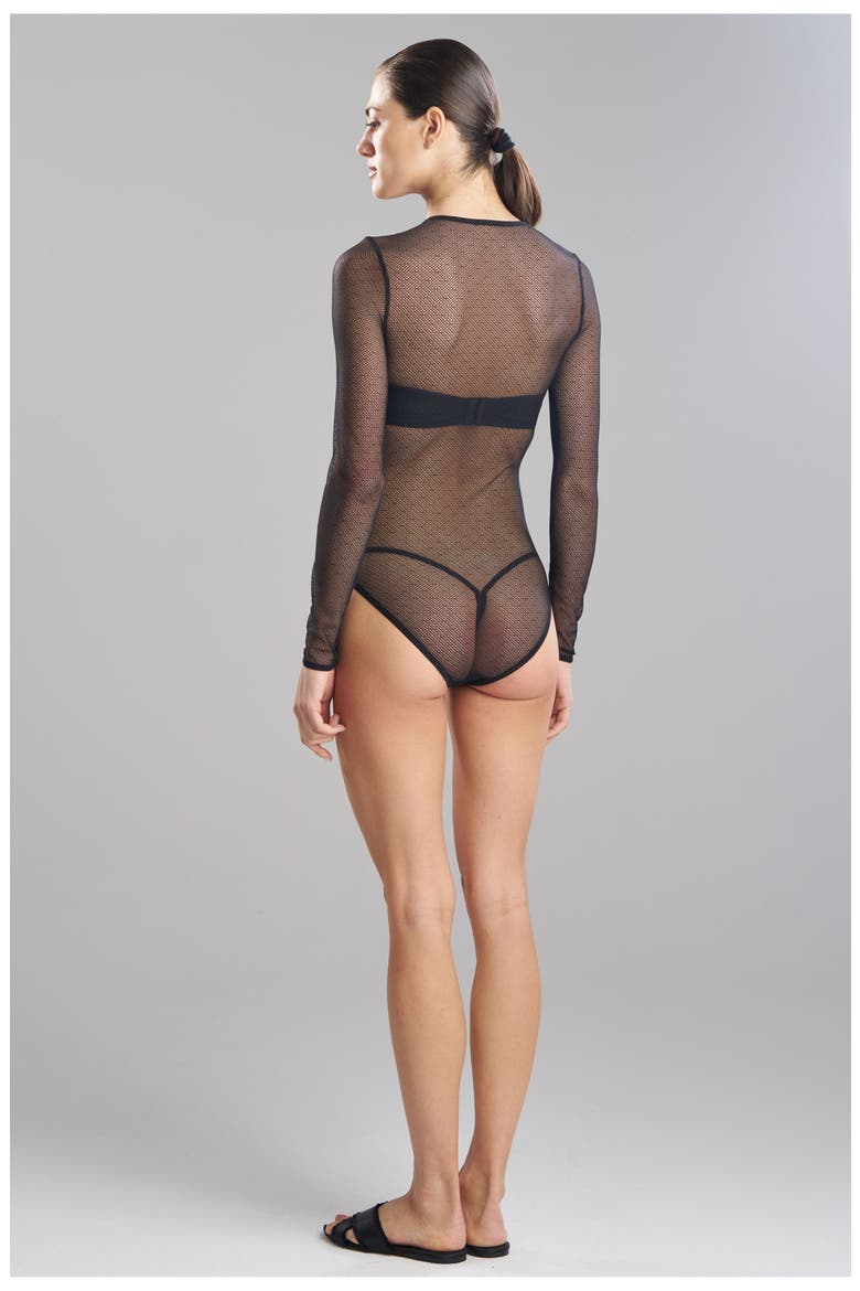 Mesh Sequin Emblished Bodysuit, Alternate, color, Black