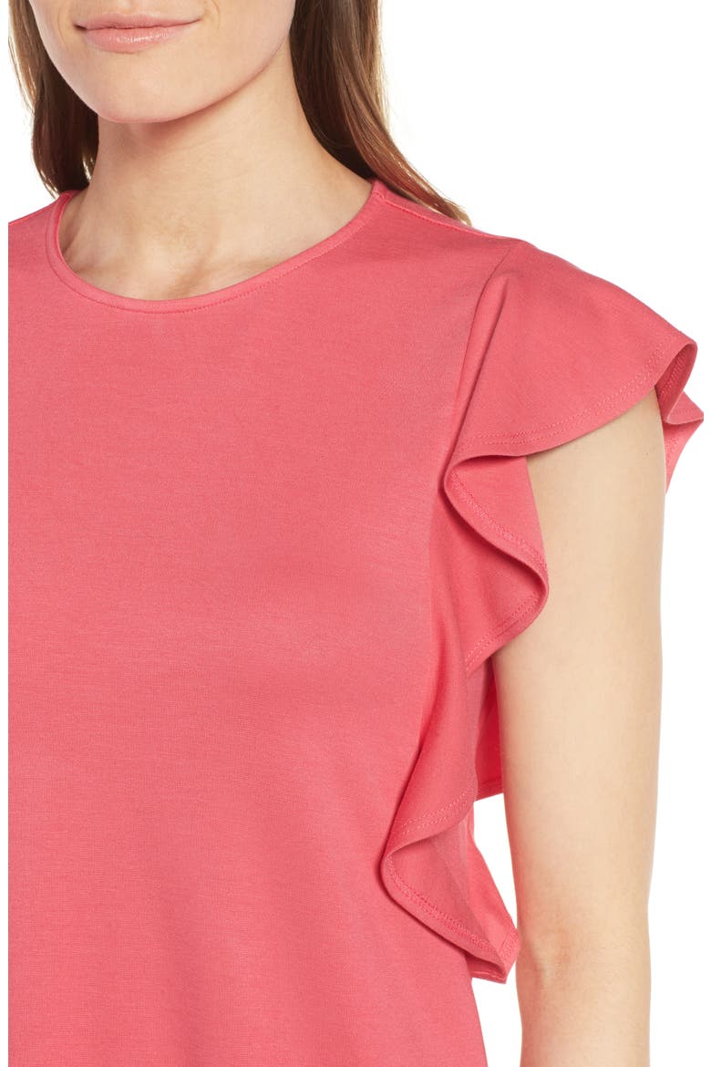 Ruffle Shoulder A-Line Dress, Alternate, color, CORAL
