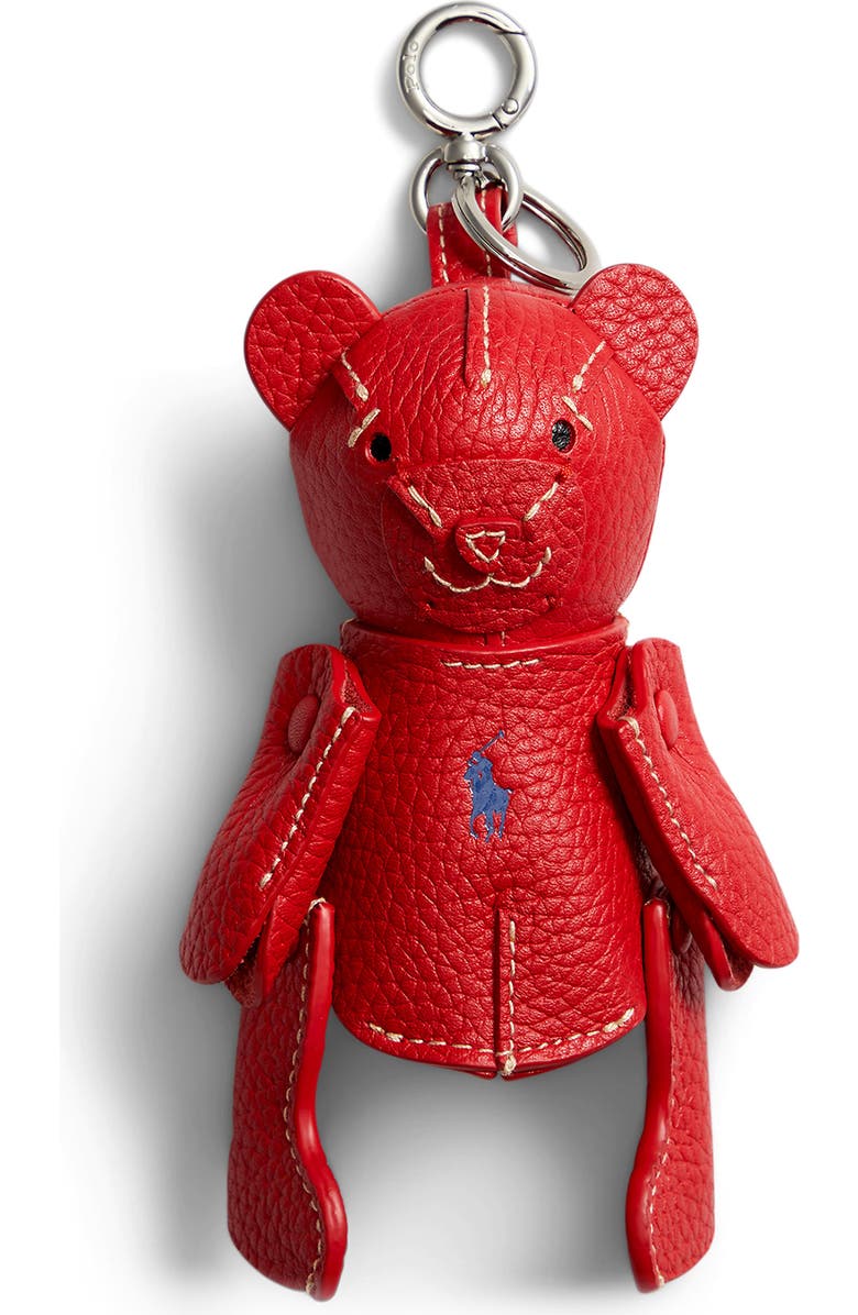 Polo Ralph Lauren Pebble Leather Polo Bear Charm, Main, color, Cherry