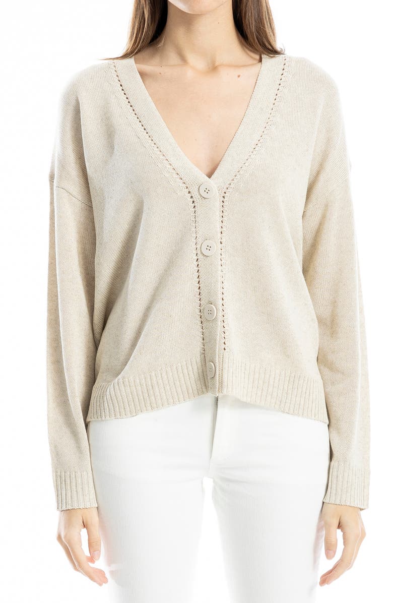 MAX STUDIO Pointelle Detail Cardigan, Main, color, Oyster