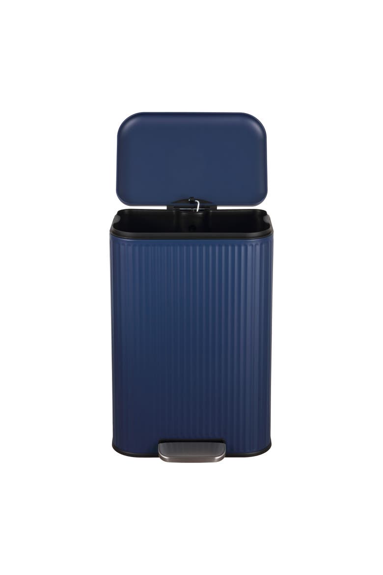 Astra Ribbed Rectangular Step Pedal Trash Can with Soft-Close Lid, Alternate, color, Denim Blue