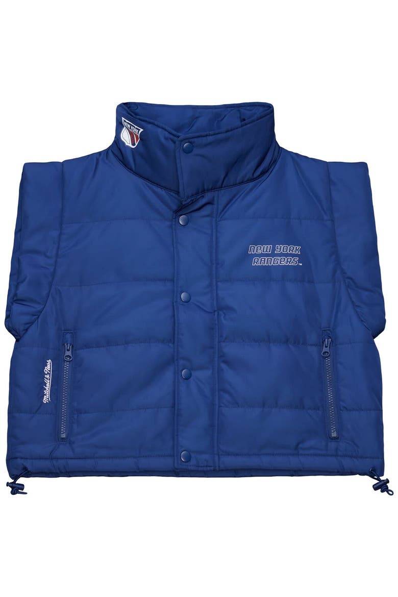 Women's Mitchell & Ness  Blue New York Rangers Cropped Full-Zip Puffer Vest, Alternate, color, Blue