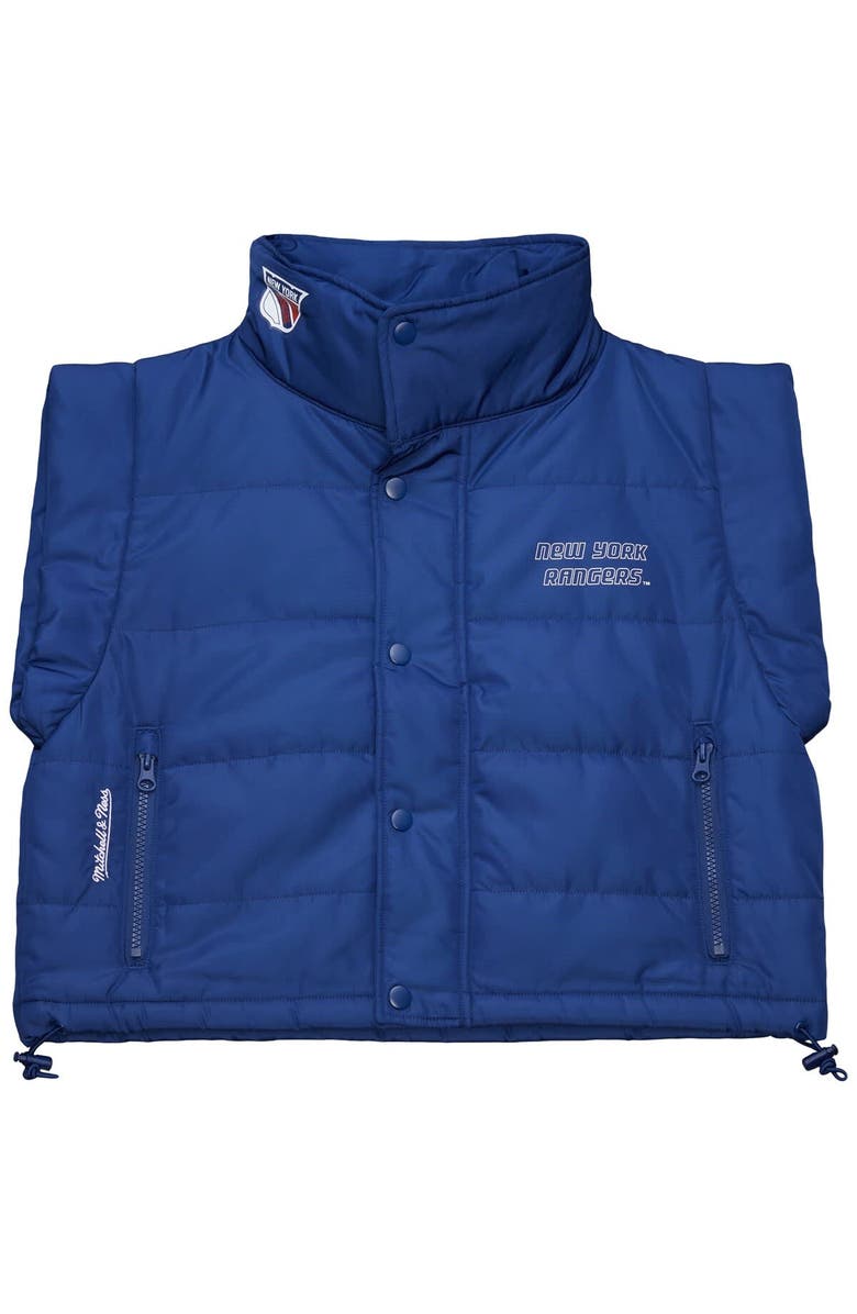 Mitchell & Ness Women's Mitchell & Ness  Blue New York Rangers Cropped Full-Zip Puffer Vest, Alternate, color, Blue