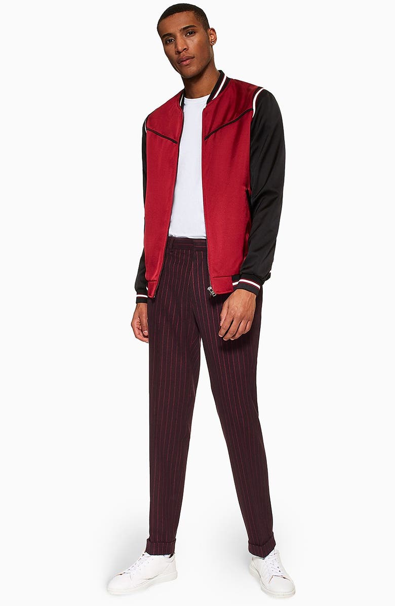 Topman Rocky Slim Fit Pinstripe Trousers, Alternate, color,