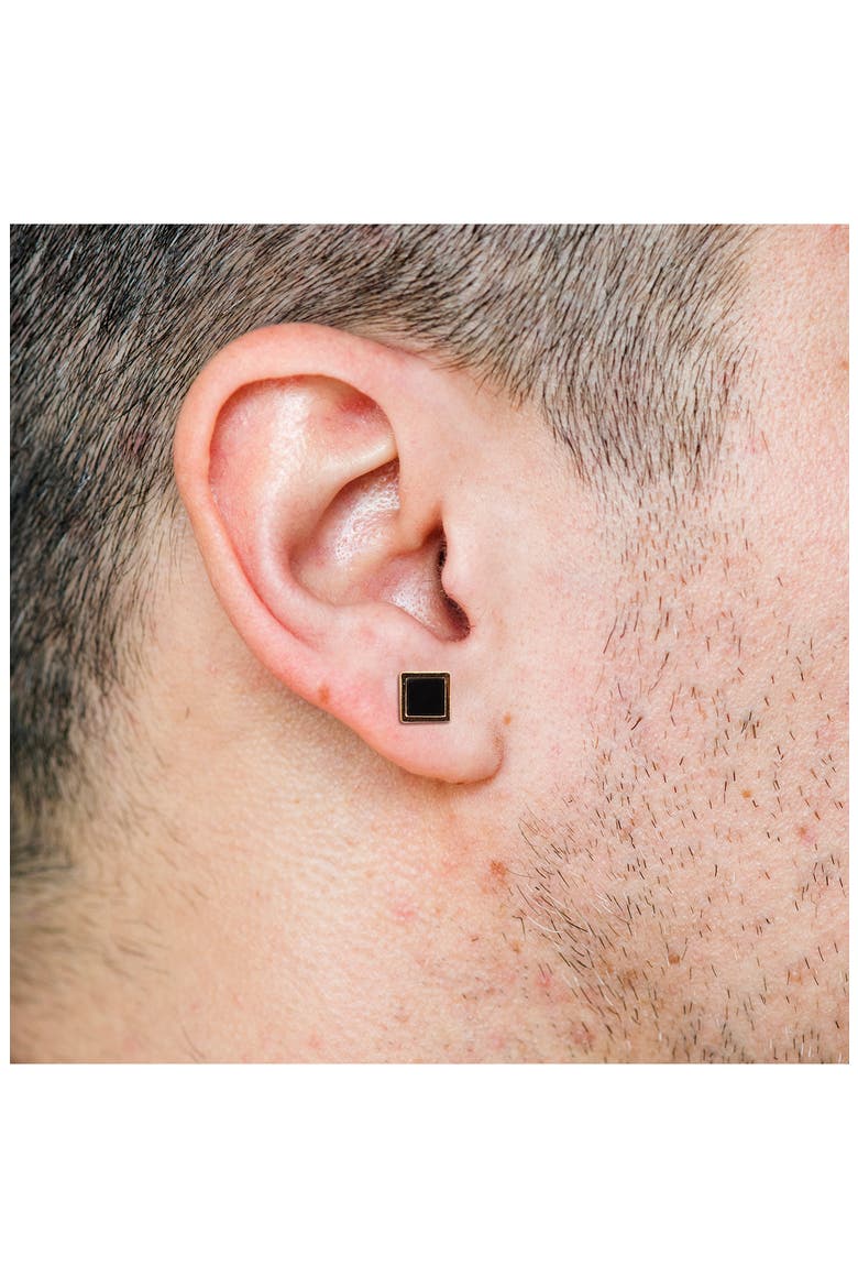 Men's Set of 2 Onyx Square & Round Stud Earrings, Alternate, color, BLACK