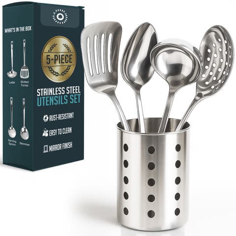 Stainless Steel Heat‑Resistant Kitchen Utensil Set with Holder