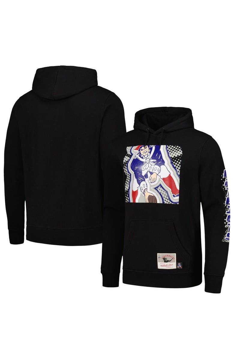 Mitchell & Ness Men's Mitchell & Ness Black New England Patriots Gridiron Classics Big Face 7.0 Pullover Hoodie, Main, color, Black