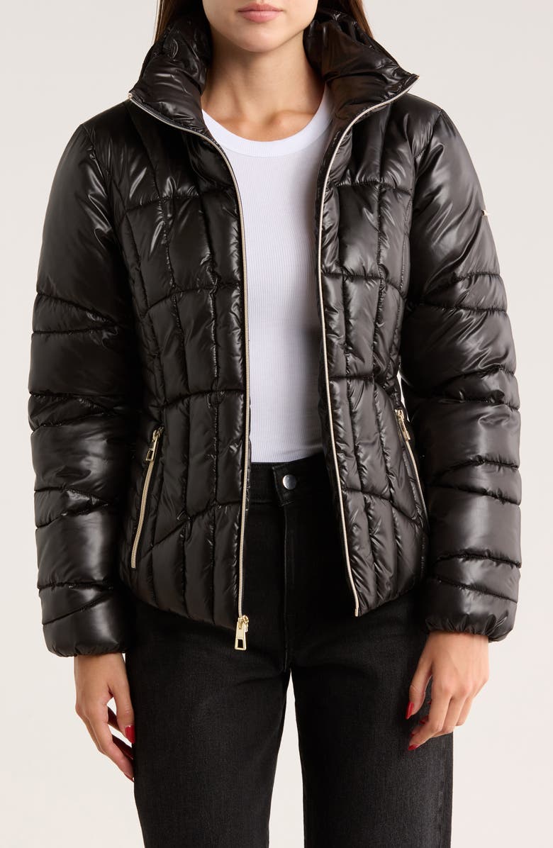 BCBGeneration Zip Corset Puffer Jacket, Alternate, color, Black