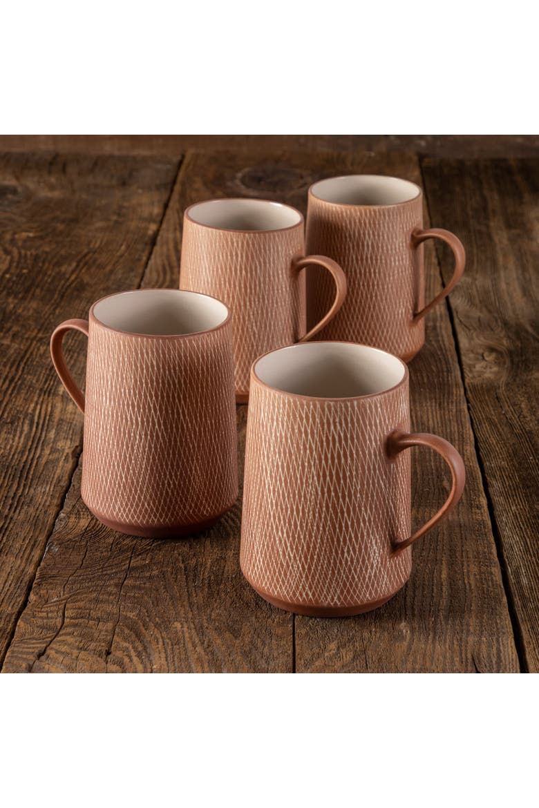Crosshatch Mugs - Set of 4, Alternate, color, Rust