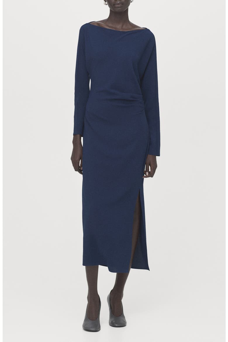 Side Ruched Long Sleeve Dress, Main, color, NAVY
