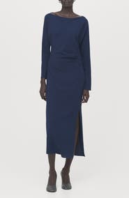 MANGO Side Ruched Long Sleeve Dress