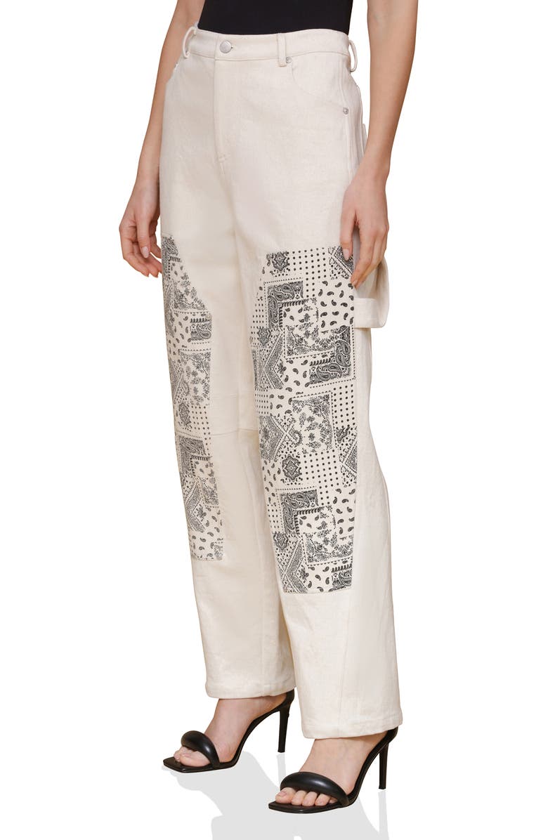 Avec Les Filles Mixed Media Carpenter Pants, Alternate, color, Ecru Bandana