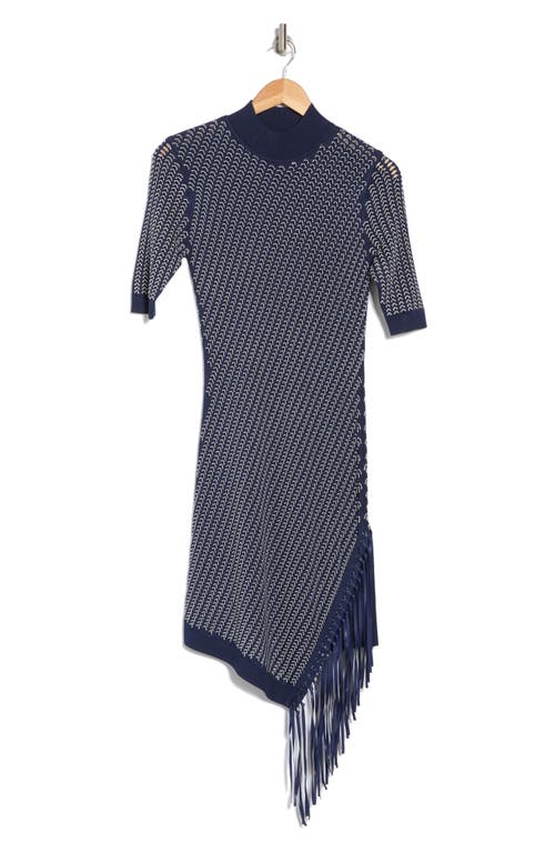 Simkhai Orla Faux Leather Fringed Sweater Minidress In Blue