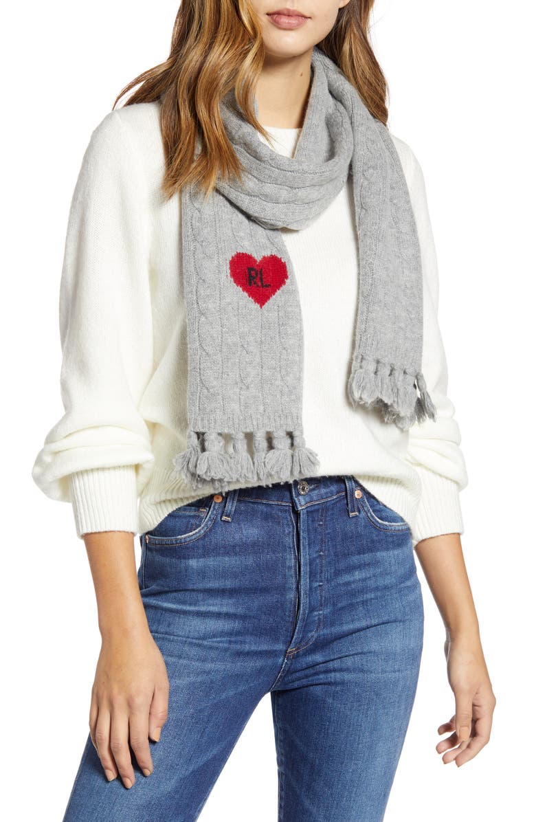 Polo Ralph Lauren Logo Heart Wool Blend Scarf, Main, color,