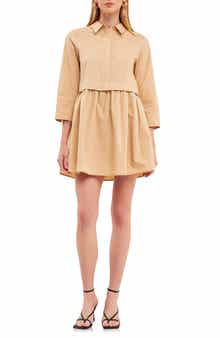 English Factory Long Sleeve Mini Shirtdress