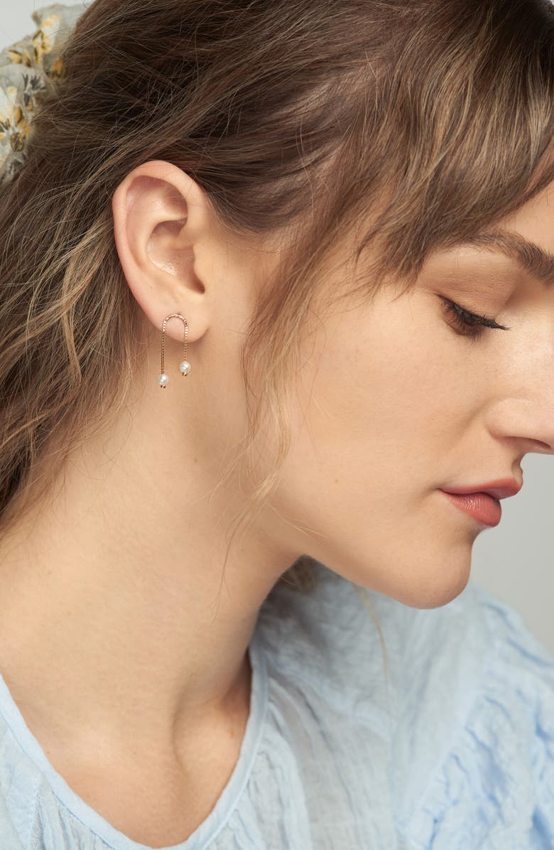 Poppy Finch Box Chain Double Cultured Pearl Earrings, Alternate, color,