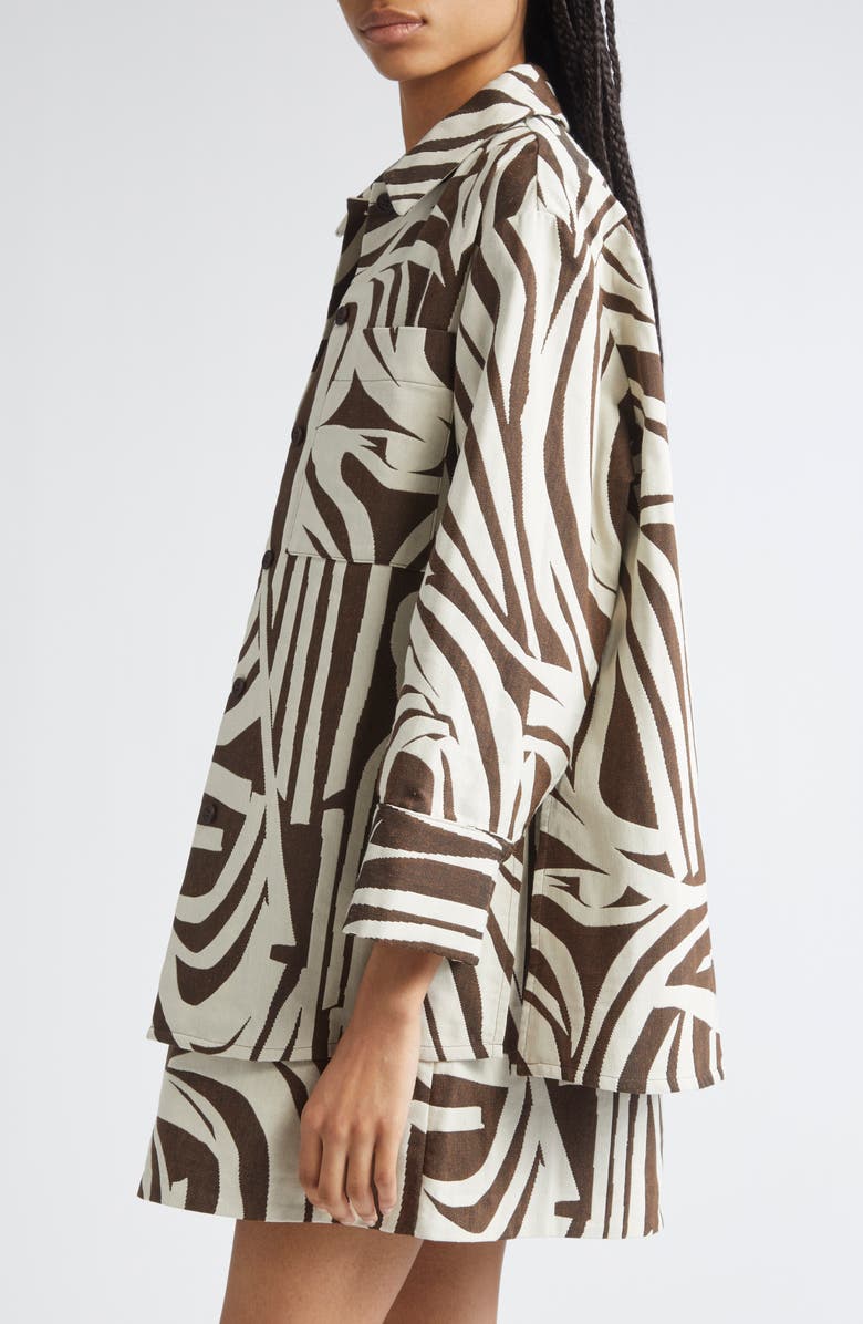 Marimekko Rakenne Jokuraita Abstract Print Cotton Blend Jacket, Alternate, color, Light Beige, Dark Brown