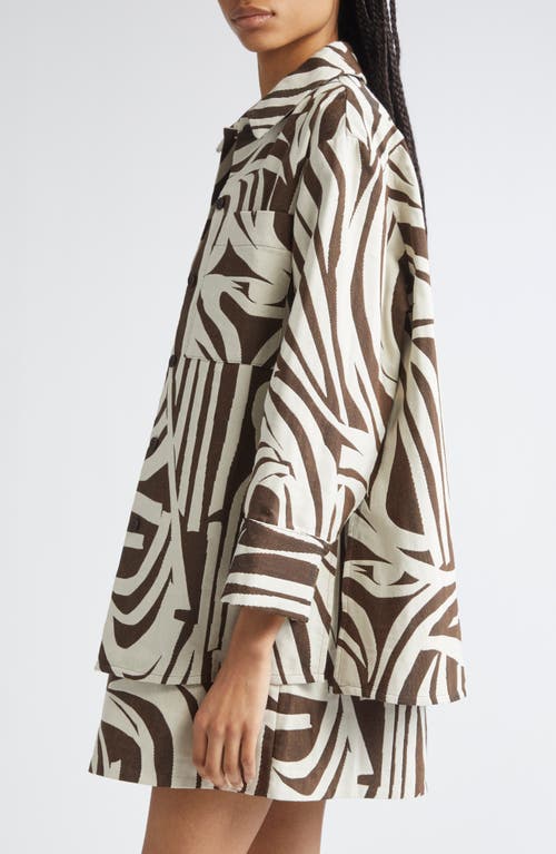 Marimekko Rakenne Jokuraita Abstract Print Cotton Blend Jacket In Brown