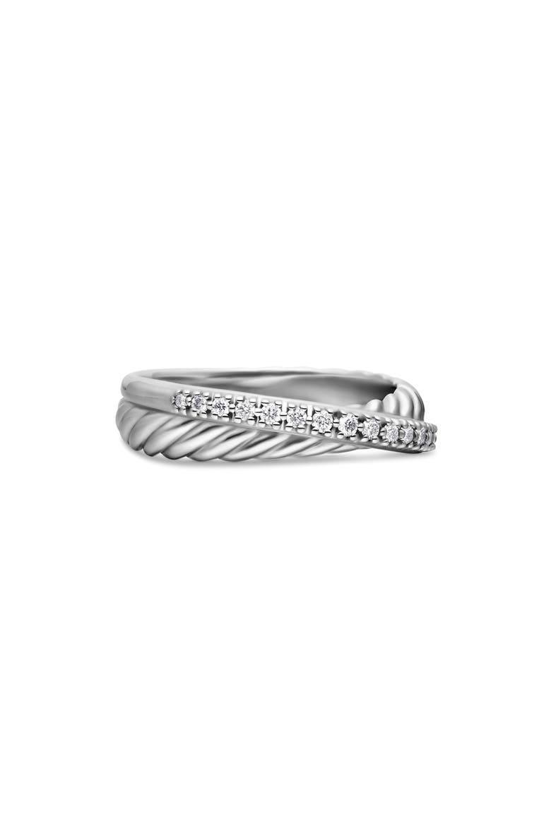 Crossover Ring with Diamonds, Alternate, color, SILVER