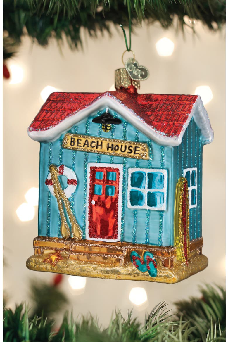 Beach House Ornament, Alternate, color, BLUE