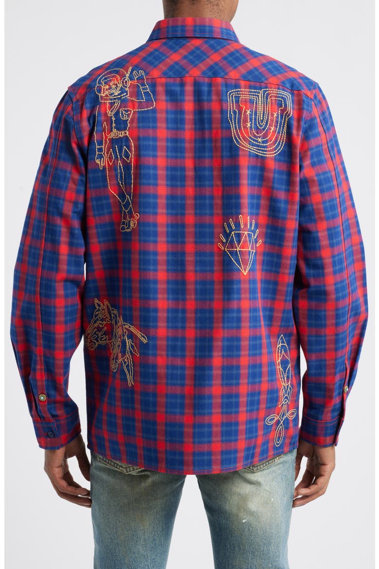 Dust Embroidered Plaid Flannel Button-Up Shirt, Alternate, color, RACING RED