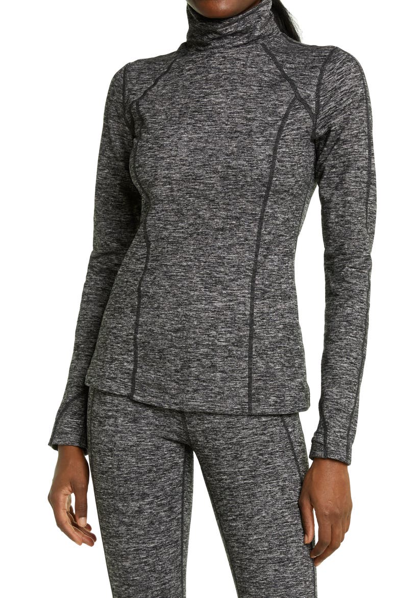 Cozy Space Dye Tech Turtleneck Training Top, Main, color, BLACK MELANGE