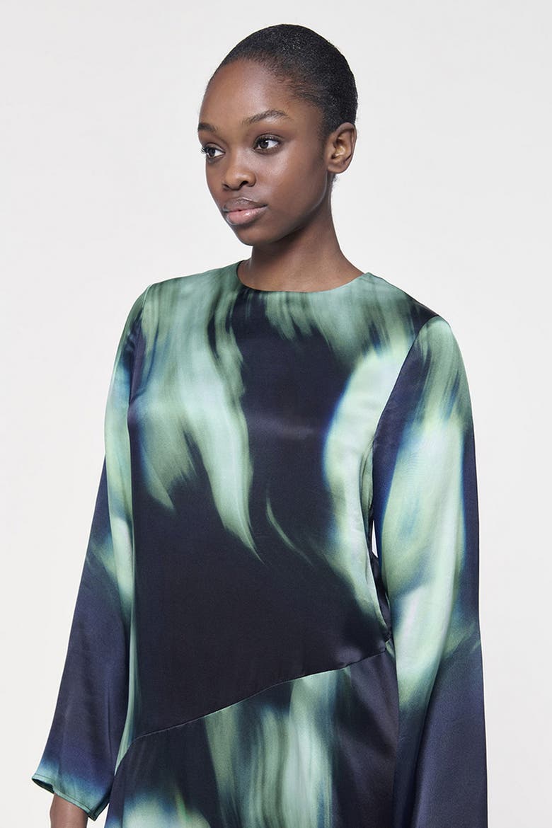 Printed Paneled Dress, Alternate, color, Green