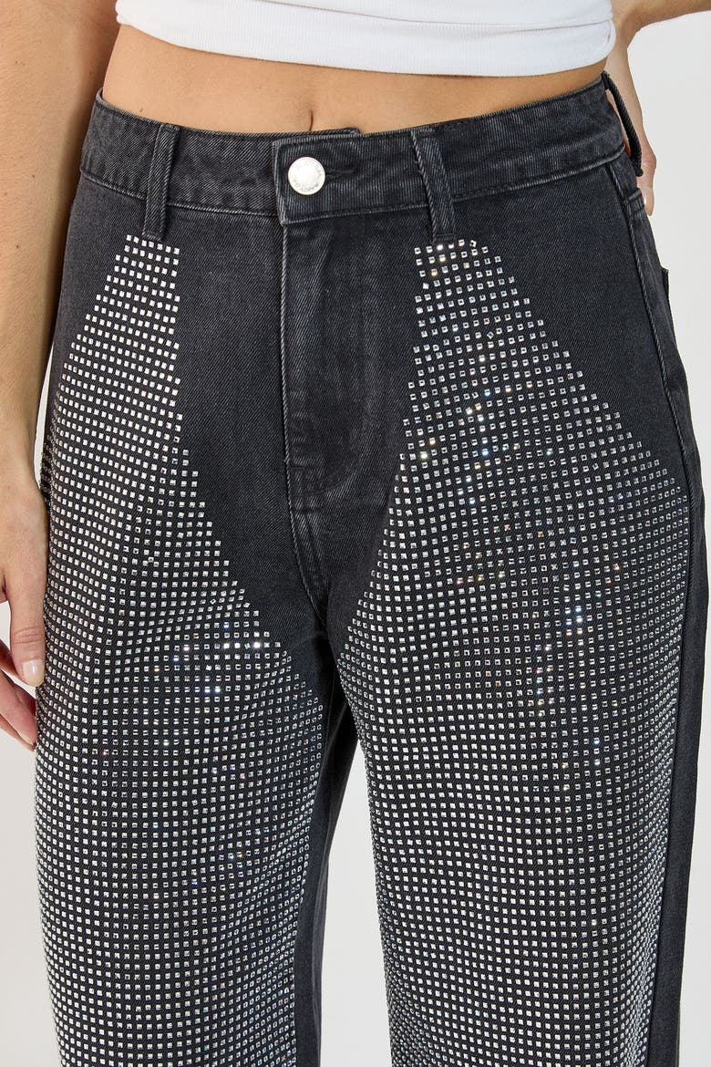Black Washed Diamante Chap Jeans, Alternate, color, Washed Black