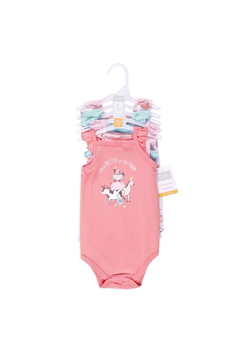 Soft Cotton Sleeveless Infant Bodysuits, Alternate, color, Girl Farm Animals