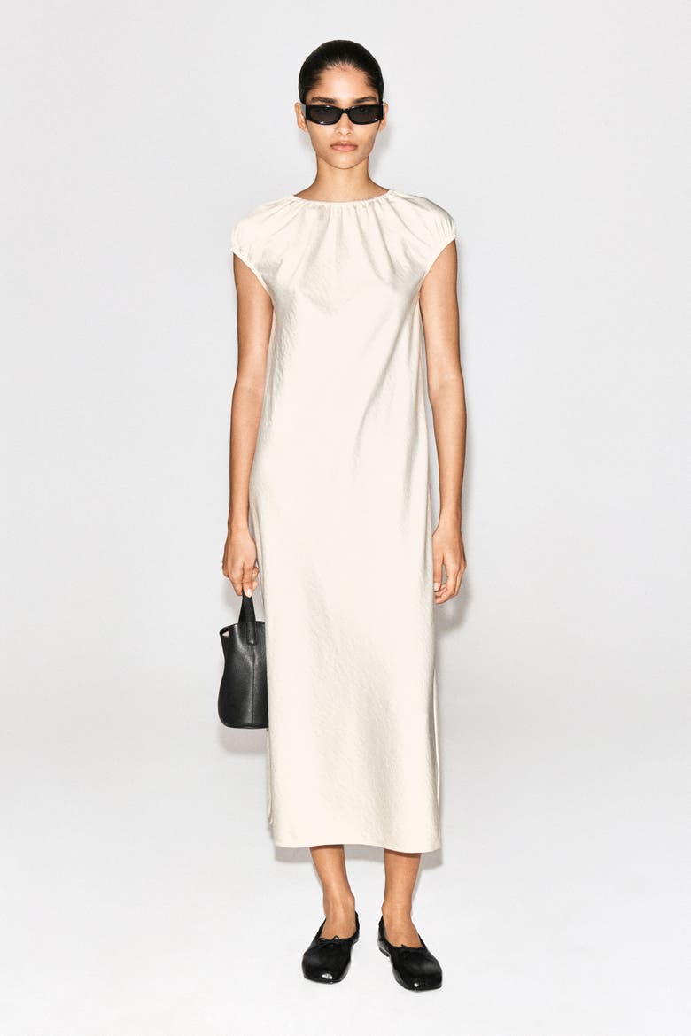 Gathered Midi Dress, Alternate, color, IVORY