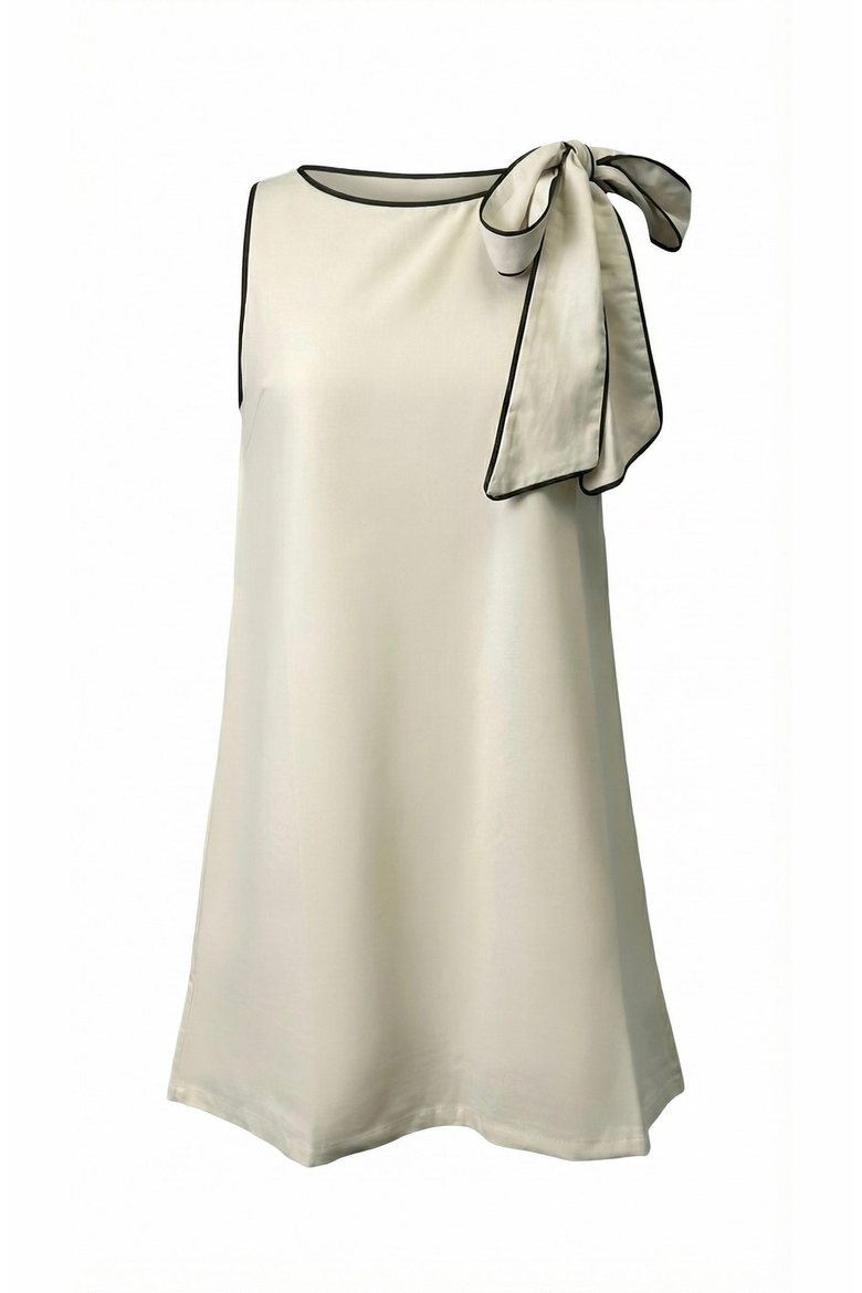 Contrast Trim Bow Mini Dress, Alternate, color, Ivory