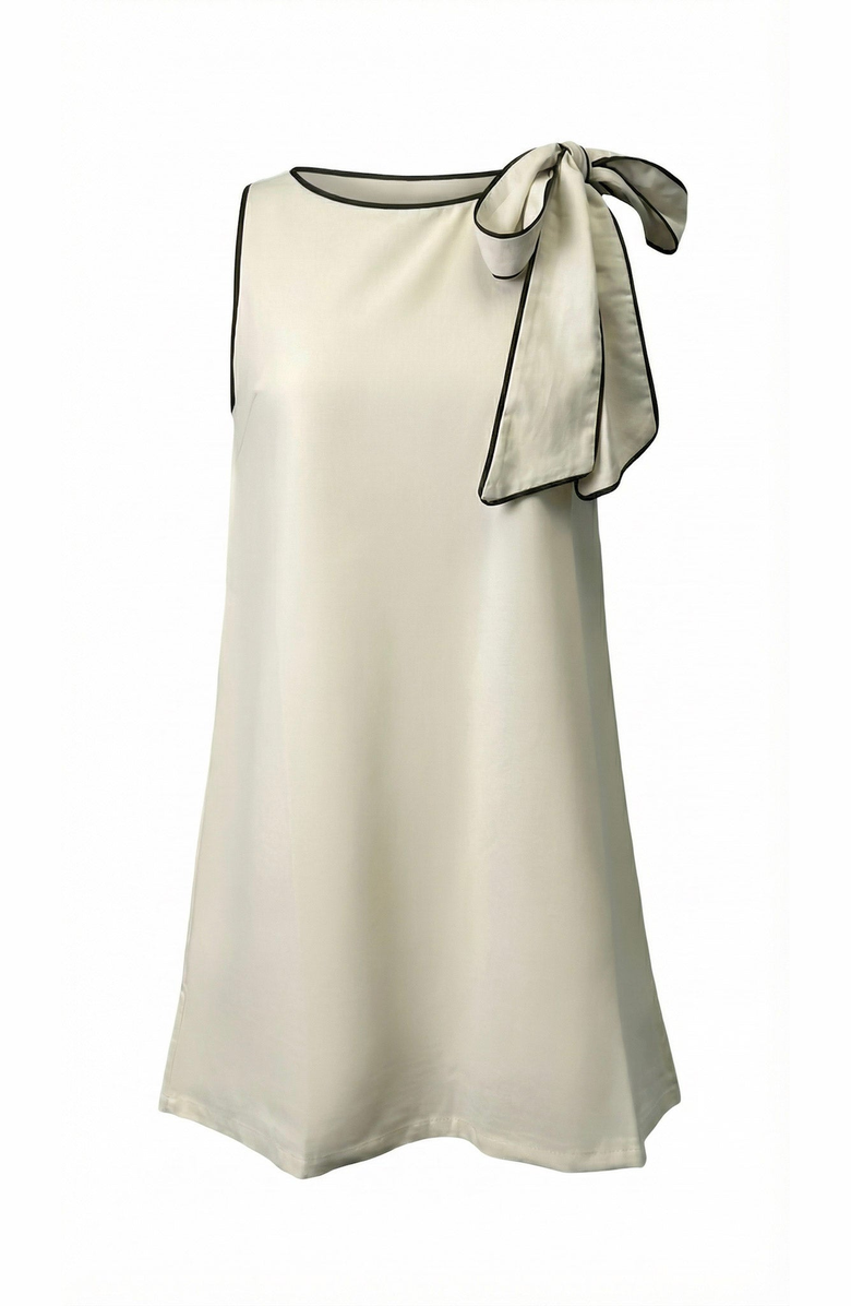 Modenaire Contrast Trim Bow Mini Dress, Alternate, color, Ivory