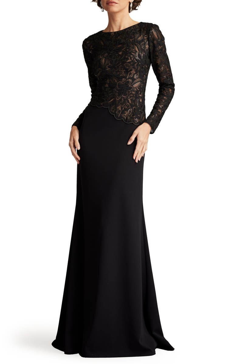 Tadashi Shoji Embroidered Lace Long Sleeve Gown, Main, color,
