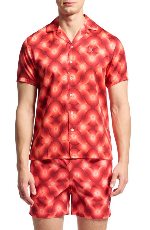 Paros Wave Print Lyocell Camp Shirt