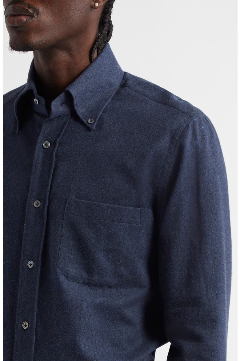 Cotton Flannel Button-Down Shirt, Alternate, color, NAVY